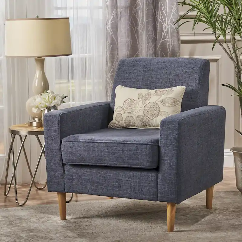 Dark Blue / Muted Green / Grey / Light Grey Tweed Mid-Century Modern Fabric Club Chair - Single Use