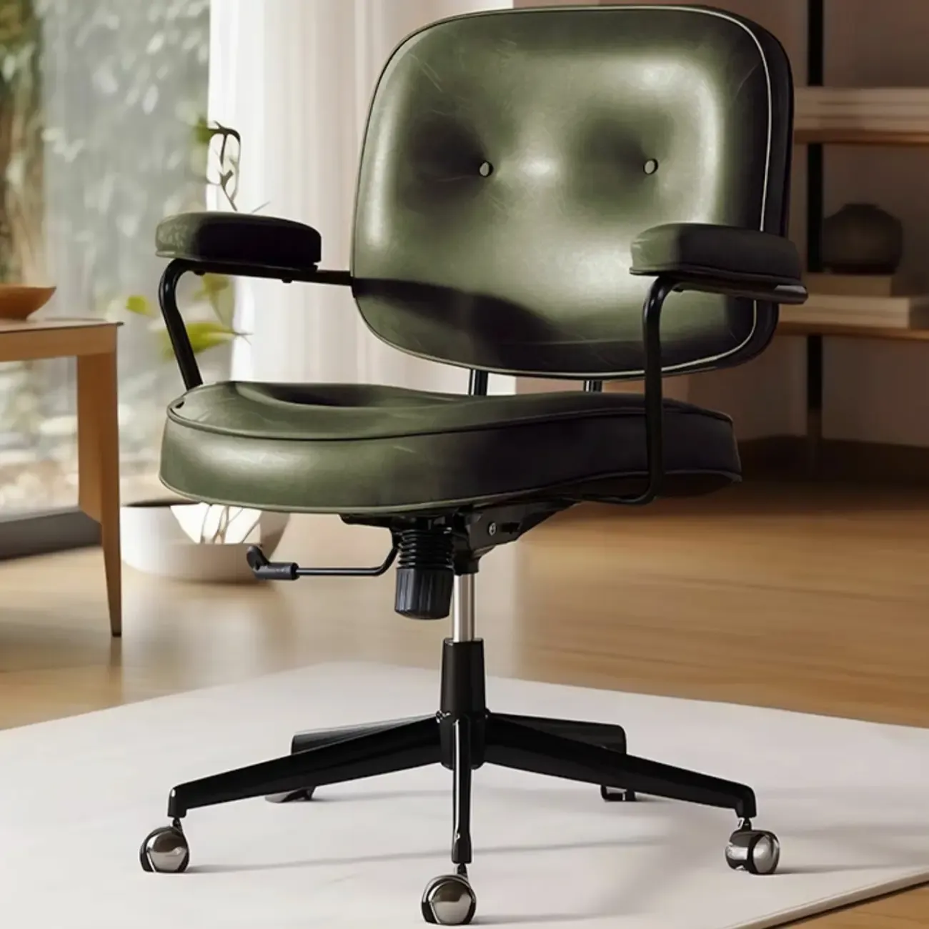 Industrial Leather Upholstered Height Adjustable Swivel Office Chair