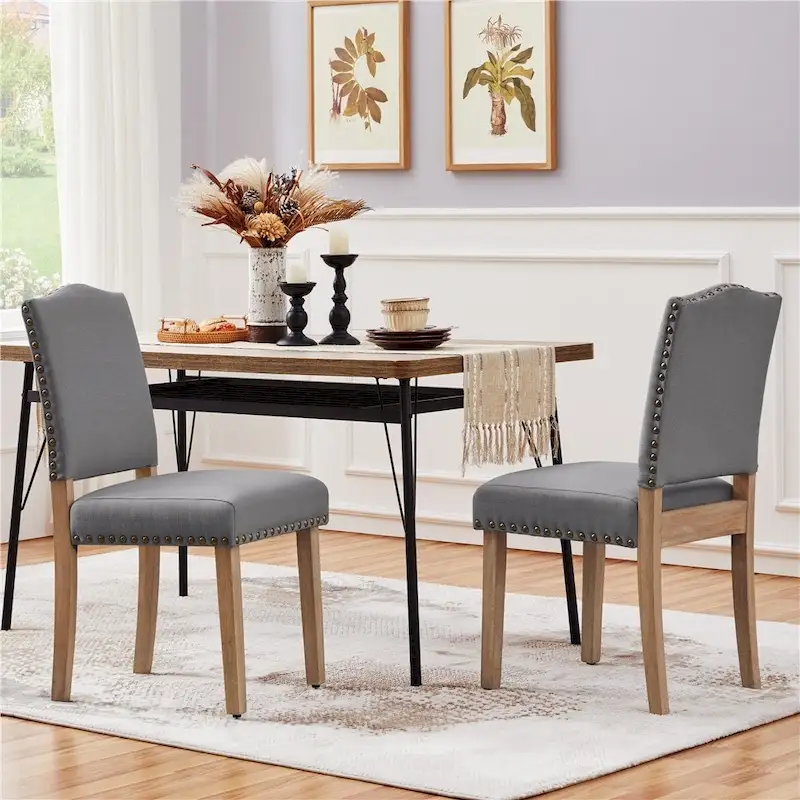 Yaheetech 2PCS Dining Chairs Upholstered Kitchen Chairs with Nailhead Trim - 18 L  22.5 W  36.5 H