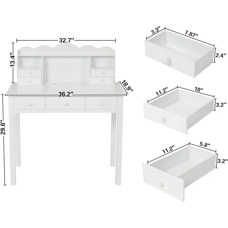 Writing Desk with USB Port Home Office Desk with 7 Drawers