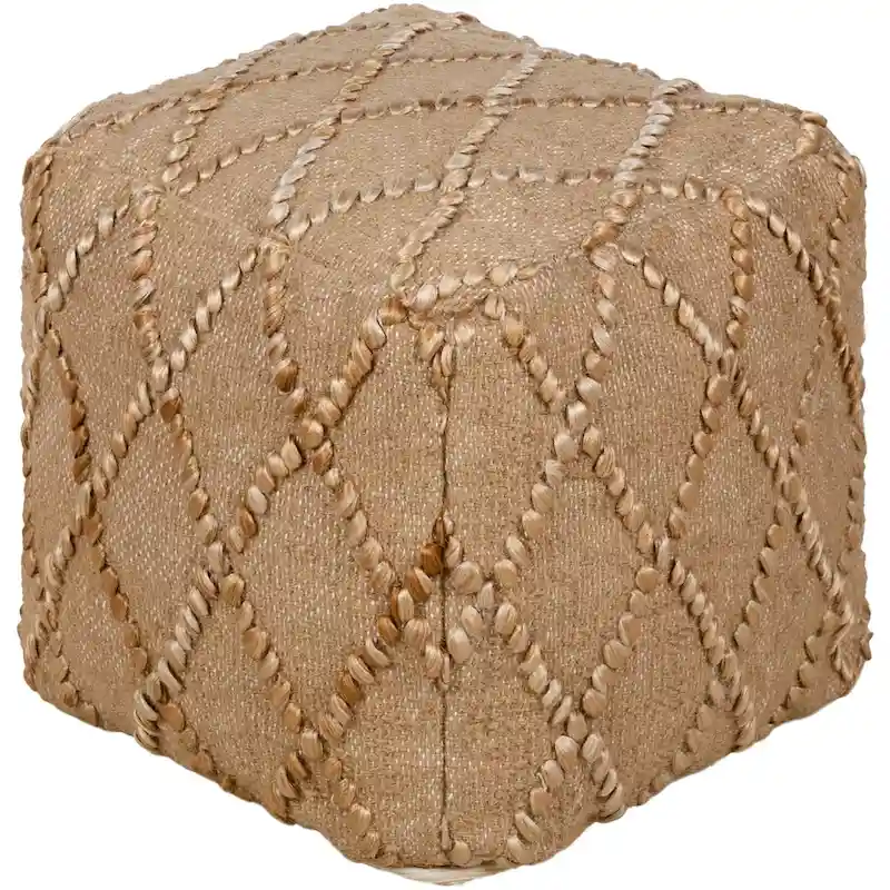 Woven Jute Square Pouf – Wheat / Camel / Dark Green, 1-Person Footrest & Extra Seat