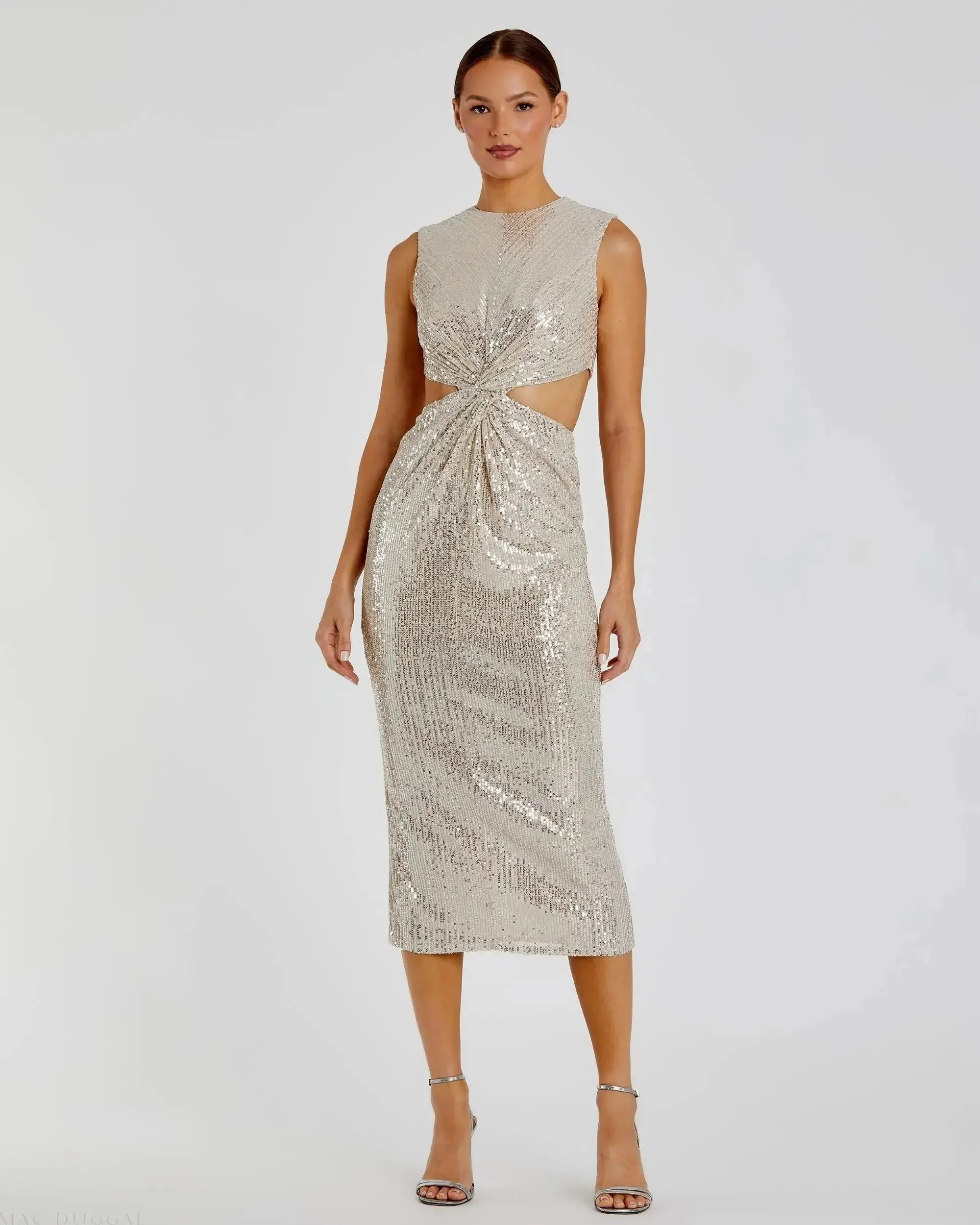 Sequin Front Twist Cut Out Column Dress - FINAL SALE