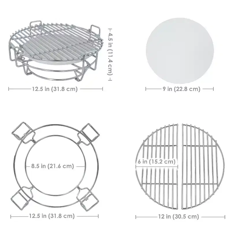 Sunnydaze Half Moon Cooking Grate with Ceramic Deflector Plate for 15 Kamado Egg Grills - 12.5