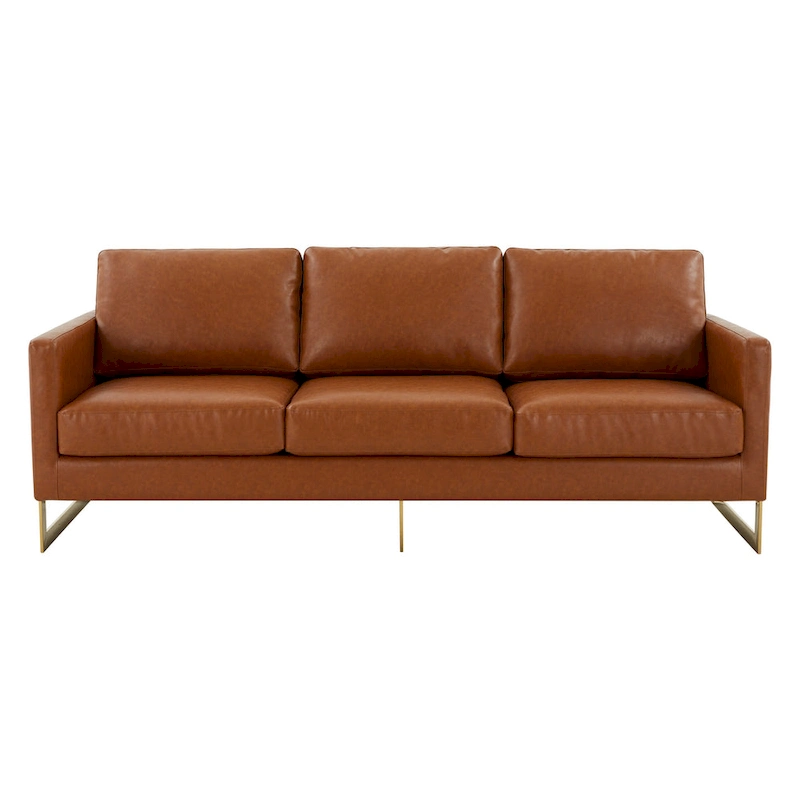 LeisureMod Lincoln Modern Upholstered Leather Sofa with Gold Frame - 83