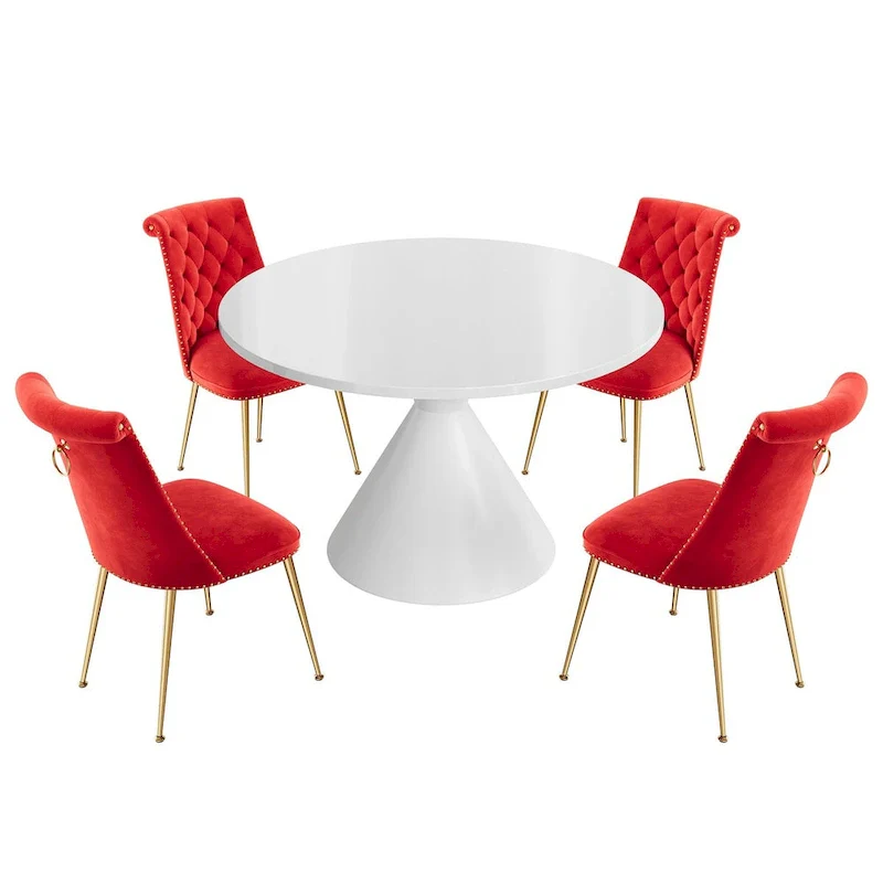 48  Light Luxury White High Gloss Large Countertop Dining Table with Velvet Dining Chair Set