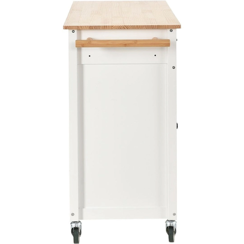 Kitchen Island Cart with Solid Wood Top, Locking Wheels, Spice & Towel Rack