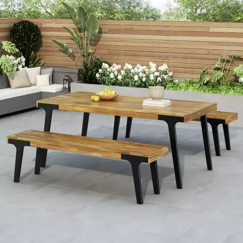 Christopher Knight Home Harper Outdoor 3pcs Acacia Wood Dining set, Teak/Black