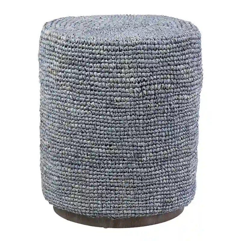 Handwoven Natural Raffia Ottoman Accent Table by