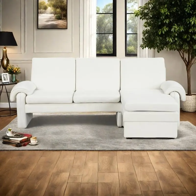 94.1 Chenille L-Shaped Futon Sofa with Adjustable Backrest & Reversible Chaise