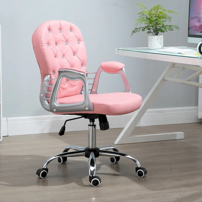 Faux Leather Office Chair with Tufted Backrest and Swivel Wheels