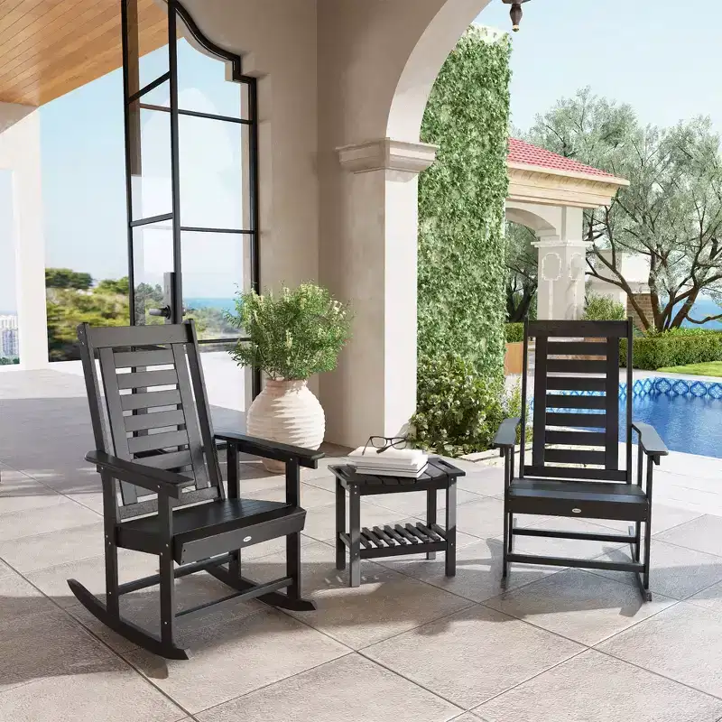 2 Pieces Outdoor Rocking Chairs, HDPE Patio Rockers with 28 High Back, Wide Armrests for Porch Backyard