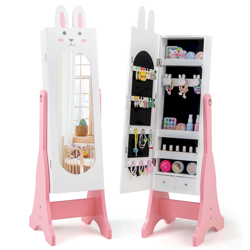 Costway Kids Jewelry Cabinet Standing Children Jewelry Organizer with - See Details
