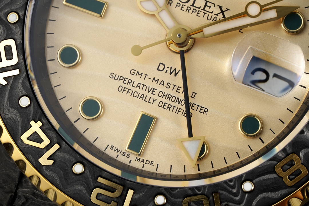 Champagne dial with green markers on rolex replica GMT-Master II
