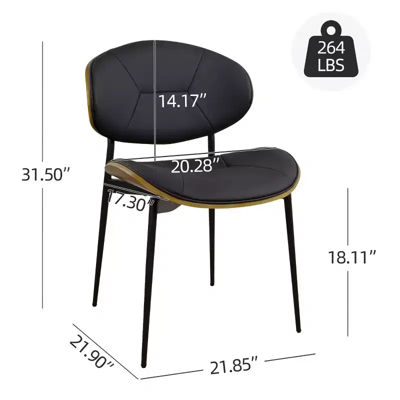 Art Leon Faux Leather and Bentwood Dining Chair with Metal Legs, Set of 2