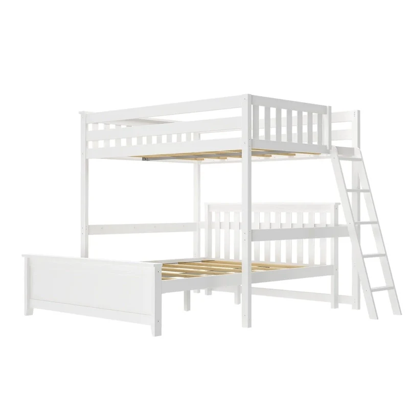 Plank and Beam L-Shaped Full over Queen Bunk Bed with Ladder on End