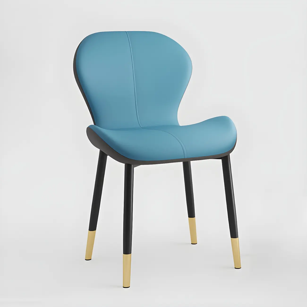 Art Deco Curved Back Leather Dining Chair Solid Back