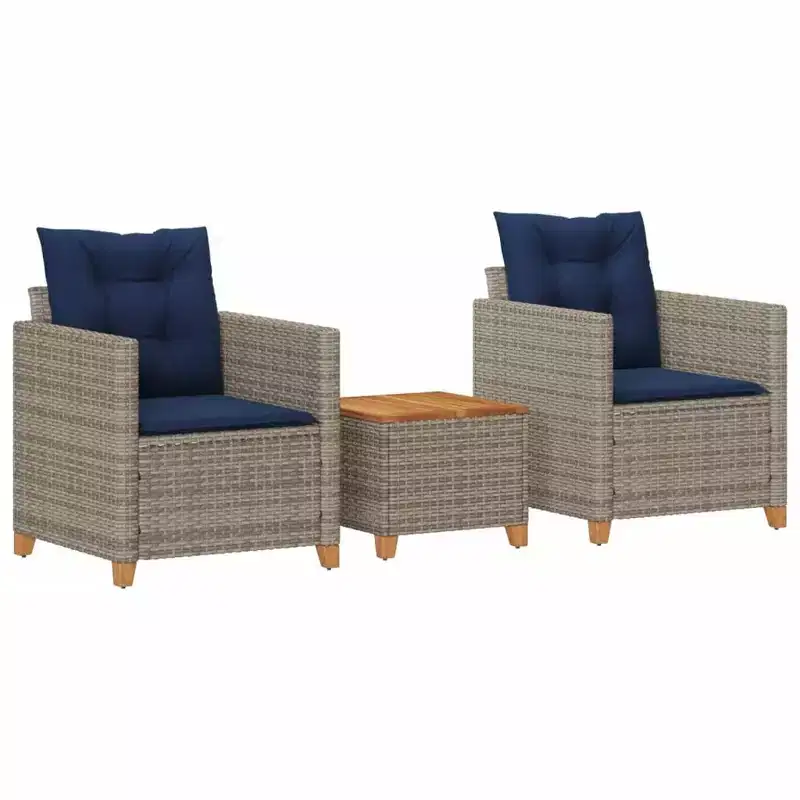 vidaXL Patio Bistro Set Grey PE Rattan Medium Adjustable Feet