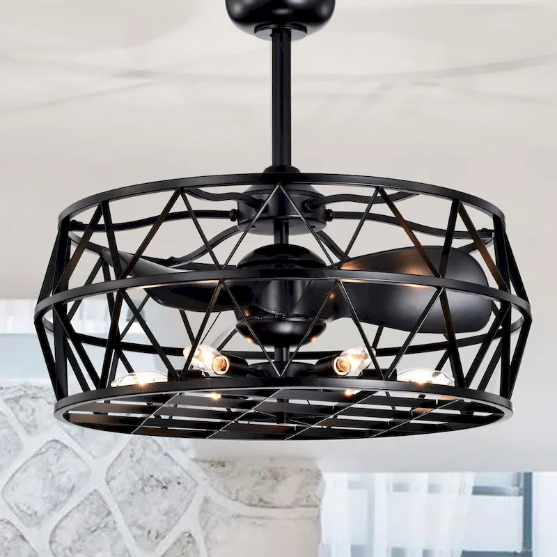 Loredana 26 Inch Industrial-Contemporary Style Matte Black Oil-rubbed Finish Ceiling Lighted Fandelier with Remote