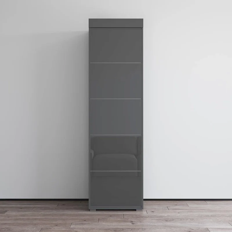 Wardrobe Armoire, Glass Front Doors, Matte Body, Contemporary Style, Gray / Black / White, 1 Unit