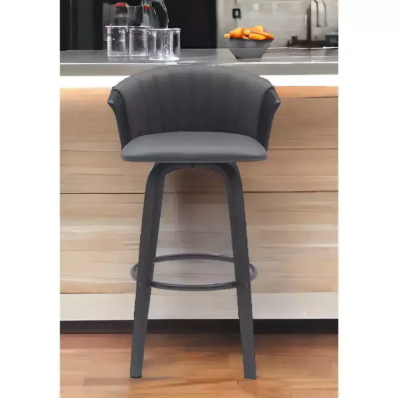 HomeRoots 30 Gray And Black Faux Leather Swivel Bar Height Bar Chair