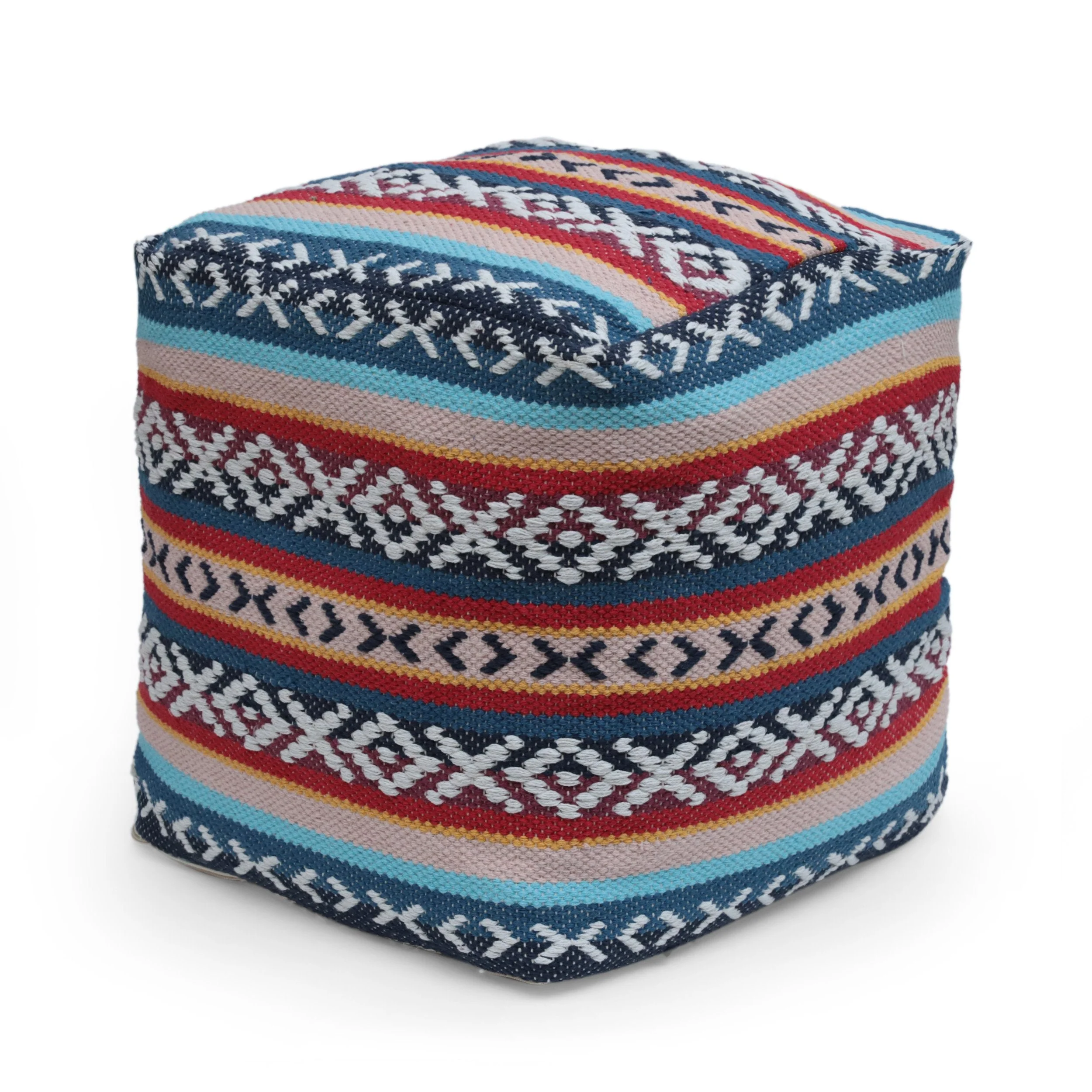 Boho Handcrafted Peruvian Print Cube Pouf - NH615413