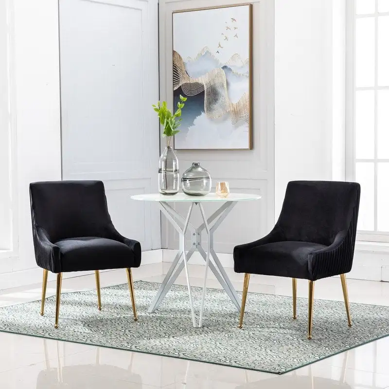 Mid Century Velvet Accent Dining Chair Set of 2 with Rear Handle