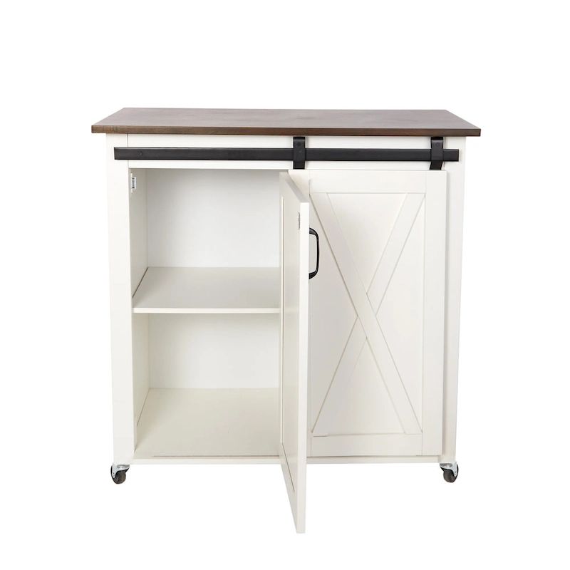 SEI Furniture Lankershim Modern Farmhouse White Wood Kitchen Cart