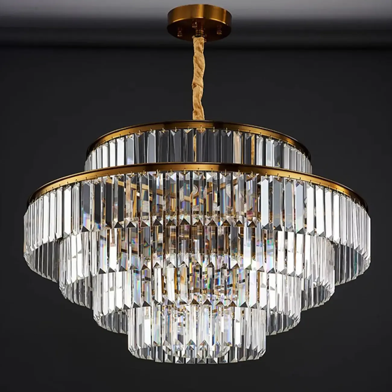 Luxury Crystal Gold Chandelier with Multi-Tiered Design