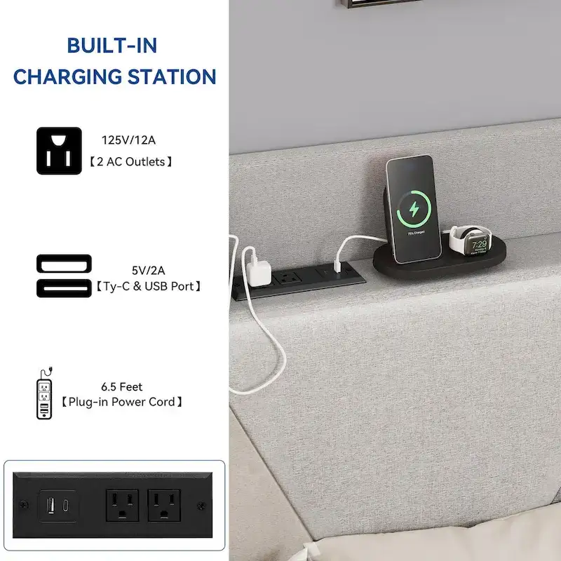 Moasis Queen Linen Bed Frame with Splice Geometry Headboard