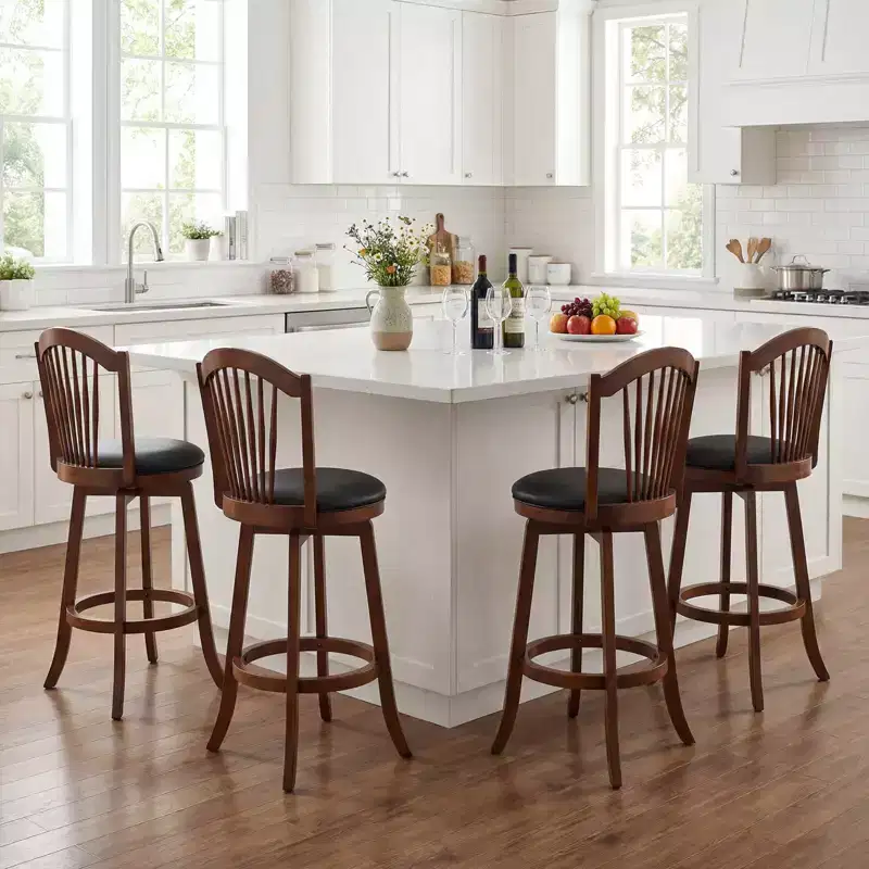 Costway Swivel Bar Stools Set of 2/4, 31 Bar Height Barstools with Backrests & Wood Frame Brown
