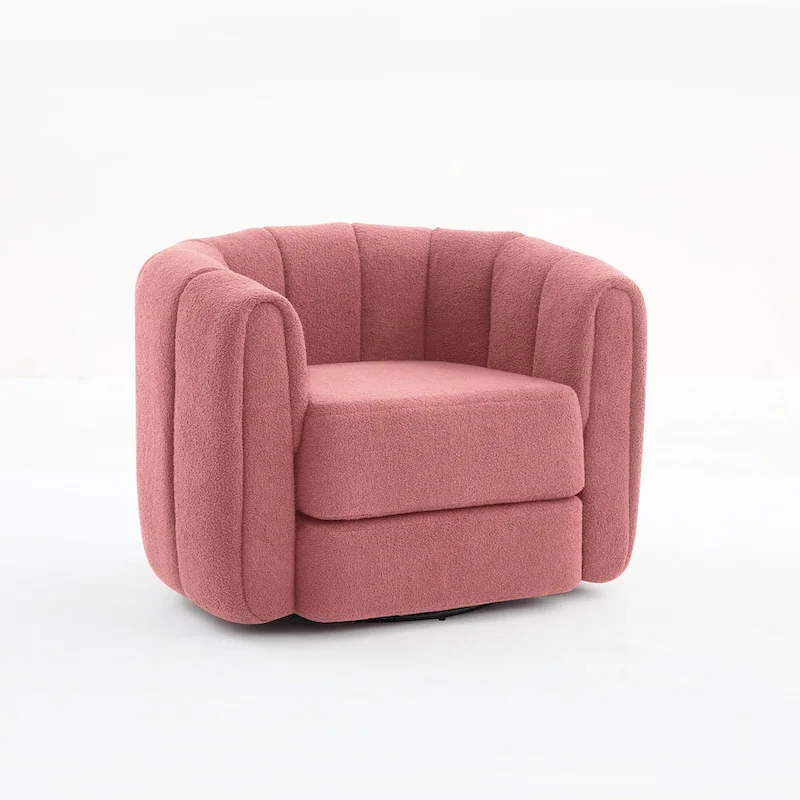 Swivel Barrel Accent Chair – Pink / Green, Teddy Fabric, Single Seat