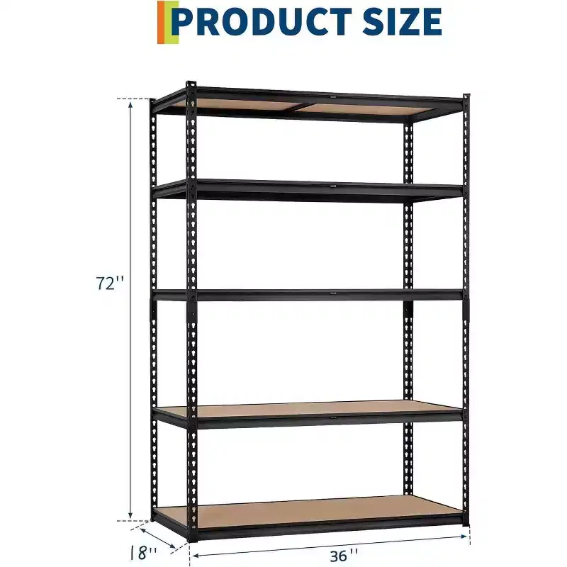 Heavy Duty Garage Storage Shelves 5 Tiers with 2000 LBS Capacity, Adjustable Metal Shelving Unit 36x18x72 inches, Durable Storage Rack