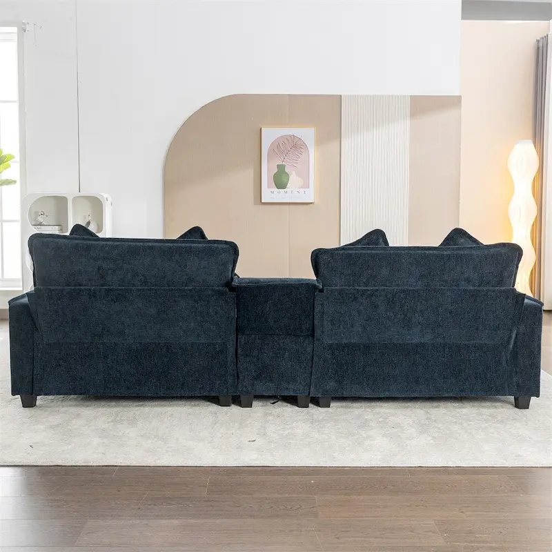 112.6 Chenille Upholstered Sectional Sofa with Two Removable Ottoman