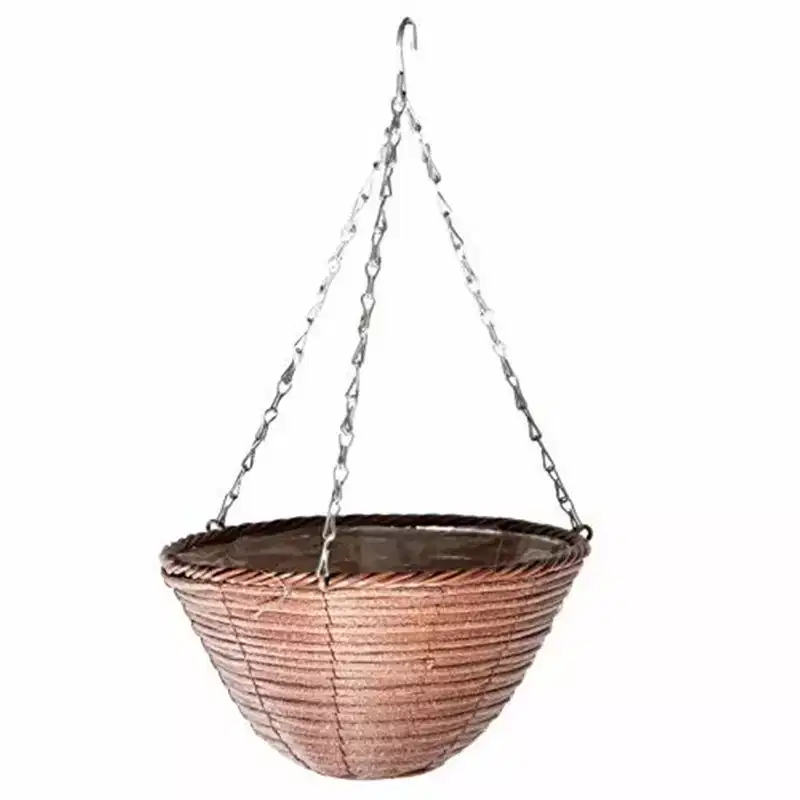 Gardener's Select Woven Plastic Rattan Hanging Basket, Rusty, 12in