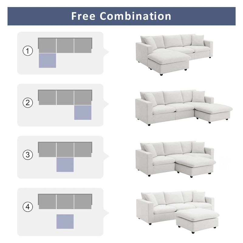 L-shaped Polyester Fabric Couch Modern Sectional Sofa with Ottoman
