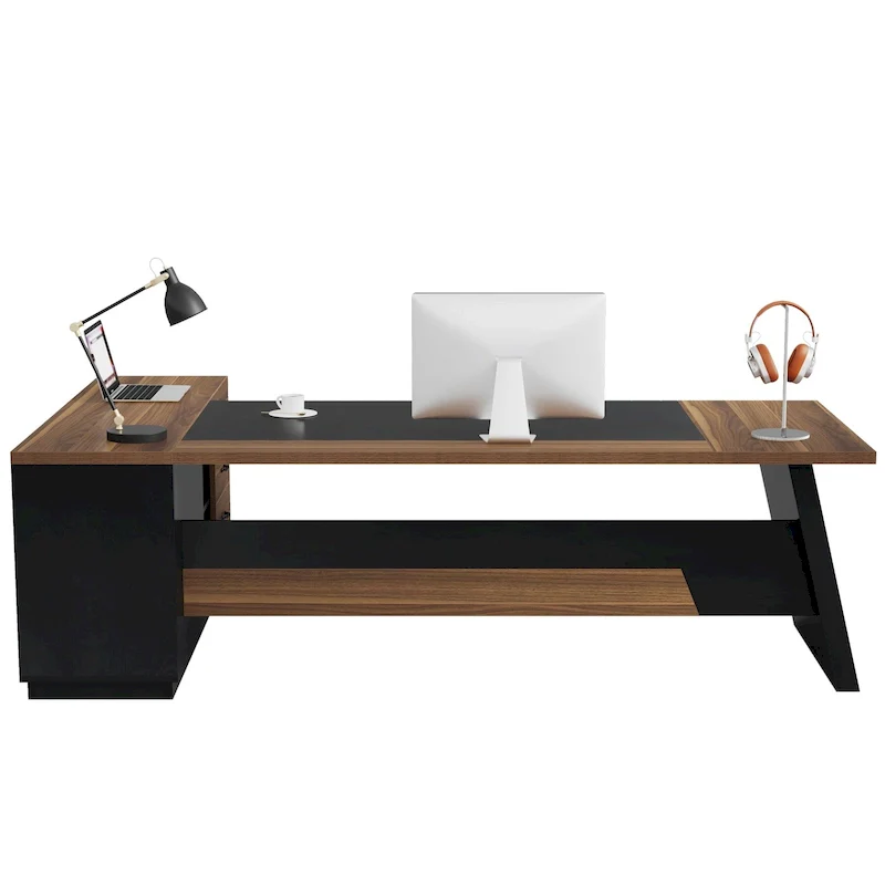 78.7-inch L Shaped Executive Desk with Drawers and Lateral File Cabinet