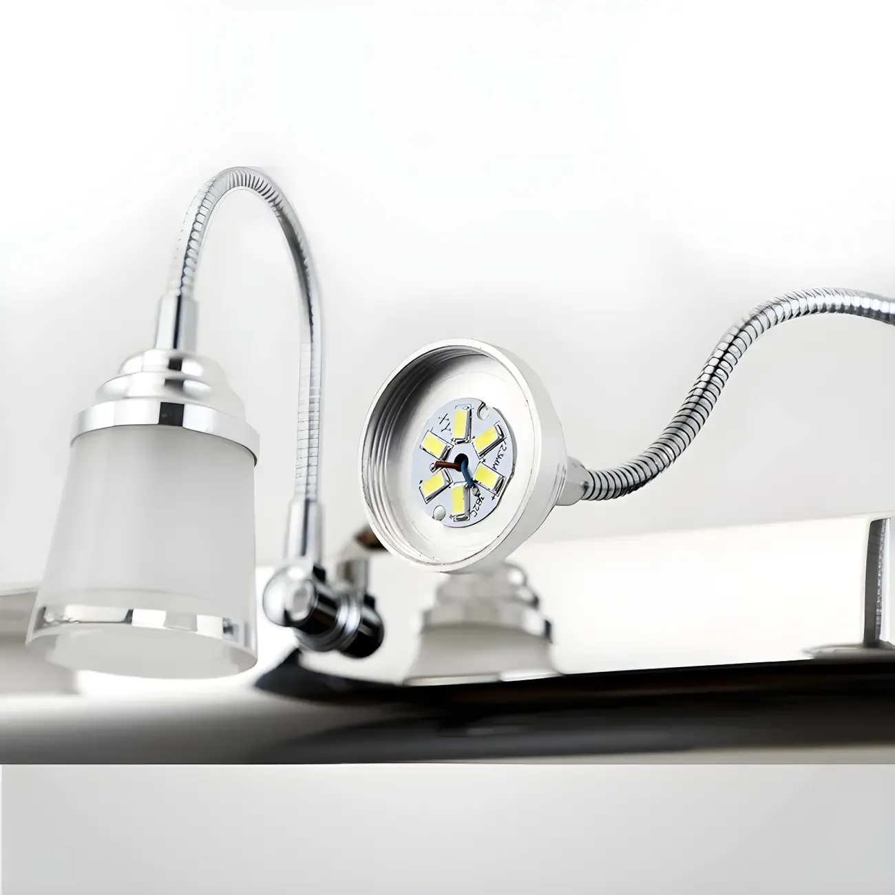 Modern Chrome LED Bathroom Vanity Light with White Shade