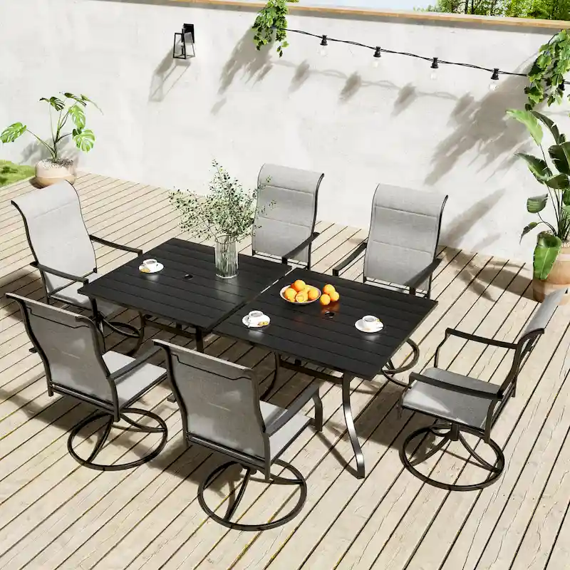 Clihome Outdoor 8 Piece Patio Textiliene Swivel Chair Dining Table Set