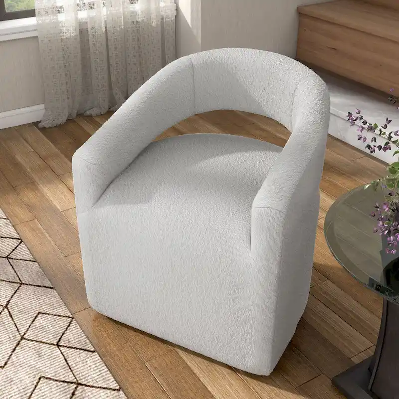 Boucle Swivel Barrel Chair - White/Charcoal - Single Seat