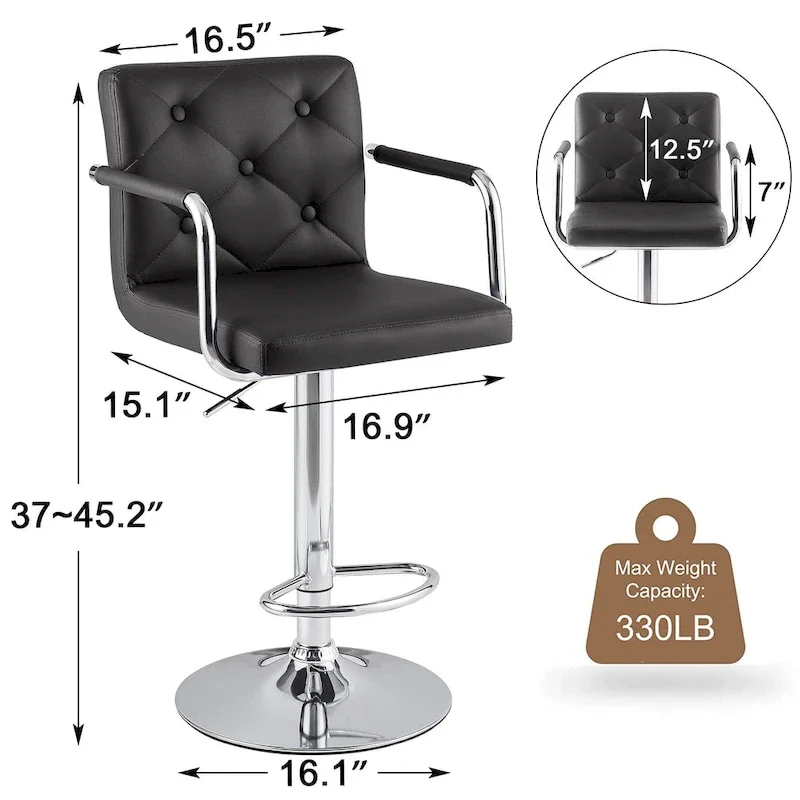 Javlergo Set of 2 Bar Stools Adjustable Swivel PU Leather Barstools with Arm and Back