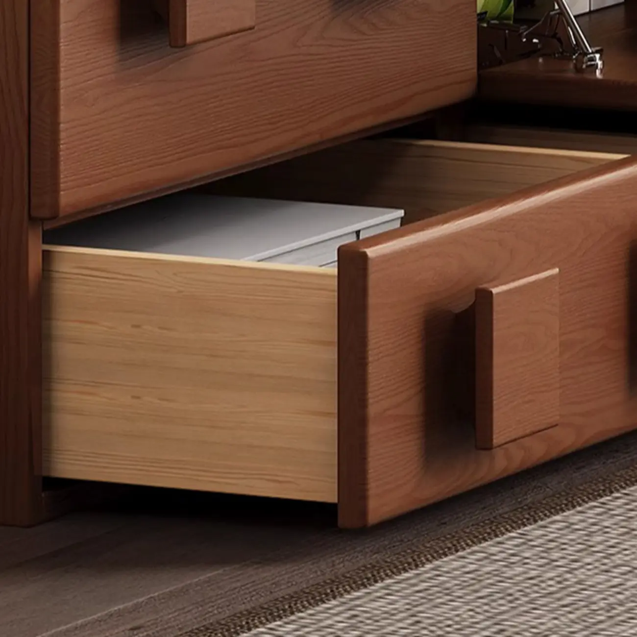 Living Room Brown 2-Tier Rectangular Wooden TV Stand