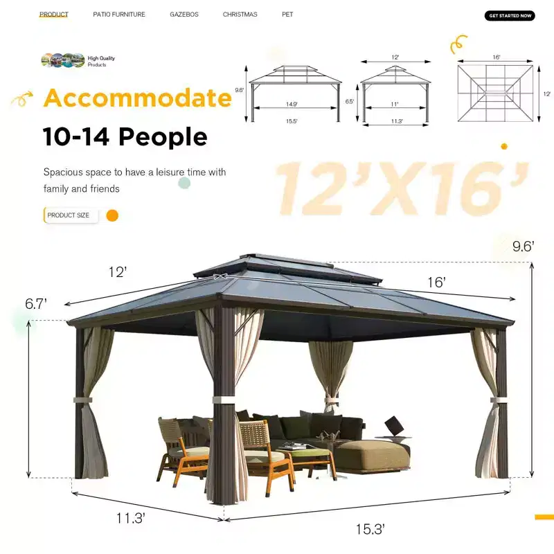 EROMMY Aluminum Patio Gazebo
