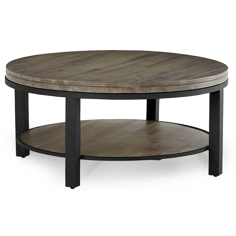 Canyon Solid Wood and Metal Round Coffee Table in Washed Grey - 19 x 40 x 40