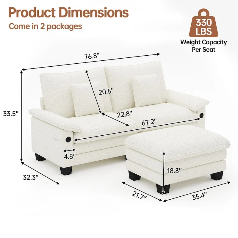 Modular Sectional Sofa with Ottoman and Deep Seat Sleeper