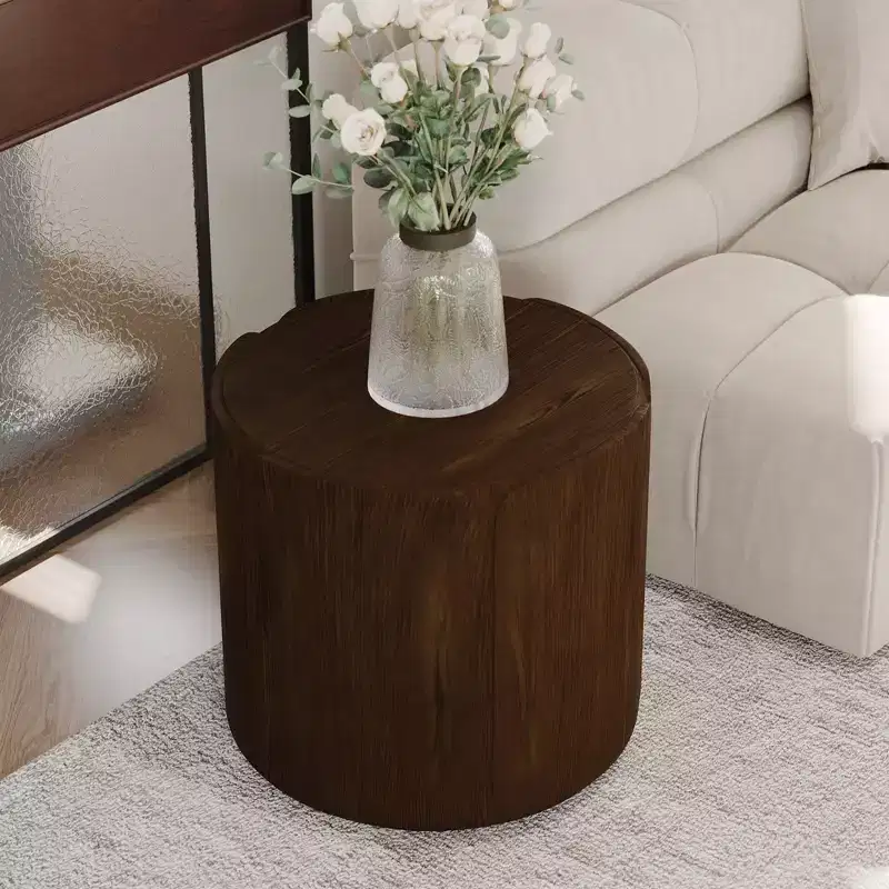 19.29H Round Outdoor Indoor Side Table, Modern Wood Grain Patio Garden Stool
