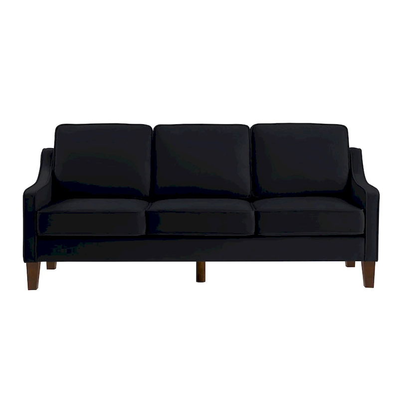 Modern 3-Seat Sofa Couch with Scooped Armrest and Wood Legs - 29.00 x 74.00 x 34.25