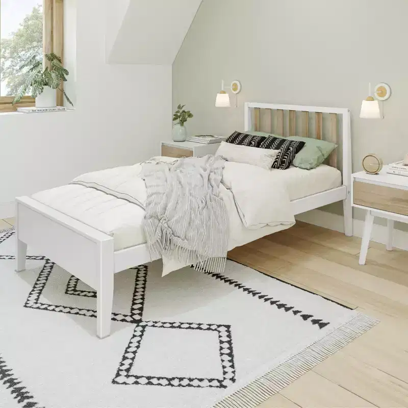 Max & Lily Scandinavian Twin Bed Frame, Solid Wood Platform Bed with Headboard