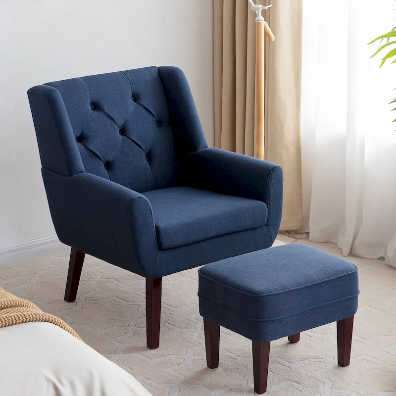 HUIMO Fabric Arm Chair Accent Chair and Ottoman Set Grey/ Beige/ Blue/ Dark Teal