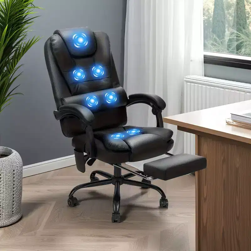HOFFREE Medium Ergonomic Office Chair with 7-Point Massage, Adjustable, Faux Leather, Supports 300lbs, Perfect for Home Office