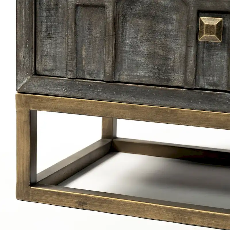 3-Drawer Accent Cabinet with Metal Frame - Geometric Pattern Design (Gray/Light Brown)
